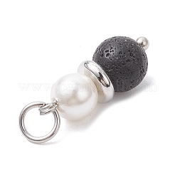 Natural Lava Rock & Shell Pearl Round Pendants&nbsp;PALLOY-JF04718