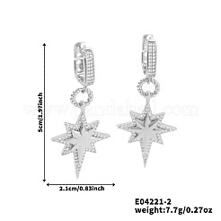真鍮製クリアキュービックジルコニアスターフープピアス  銀  50x21mm&nbsp;XZ2296-2