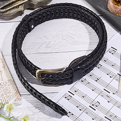 編み込み牛革メンズチェーンベルト1本  合金バックル付き  アンティークブロンズ  ブラック  1210x34.5mm&nbsp;AJEW-CL0002-14B