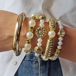 CCB Plastic & Faux Pearl & Glass Beaded Stretch Bracelet Sets&nbsp;WG9E4B2-01