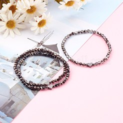 電気メッキファセットラウンドガラスビーズブレスレット  真鍮製ハートビーズ付き  ミックスカラー  内径：2-3/8インチ（6.1cm）  3個/セット&nbsp;BJEW-JB06125