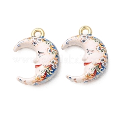 プリント合金ペンダント  ムーンチャーム  ラックめっき  カドミウムフリー＆鉛フリー  ゴールドカラー  ミックスカラー  19.5x15x5mm  穴：1.8mm&nbsp;AL-CBA7256-26G