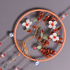 Tree of Life Natural Red Jasper Chips Suncatchers&nbsp;HJEW-F027-16