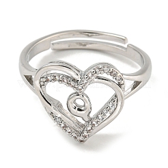 Heart with Letter Rack Plating Brass Micro Pave Clear Cubic Zirconia Adjustable Rings for Women&nbsp;RJEW-I105-01P-Q