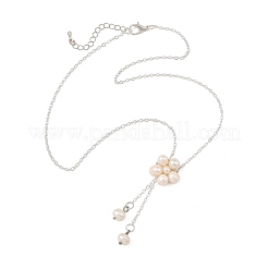 Natural Cultured Freshwater Pearl Beaded Flower Pendant Brass Cable Chain Necklaces for Women&nbsp;NJEW-JN06561