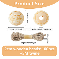 ウッドビーズ  ラウンド  ジュートコード付き  花  19.5x18mm  穴：4.3~4.7mm  100pc&nbsp;WOOD-FH0002-29B