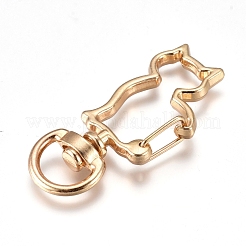 合金スイベルカニカン  鉄丸カン付き  猫の形  ライトゴールド  44x18x6mm  丸カン：8x1.2ミリ&nbsp;KEYC-WH0016-38KCG