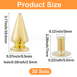 合金リベット30個  コーン  ゴールドカラー  19.5x9.5mm  穴：2.5mm&nbsp;FIND-GF0008-70