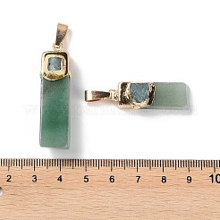 天然石グリーンアベンチュリンビッグサイズペンダントトップ  ベイルに金メッキ真鍮スナップ付き  長方形チャーム  20~74x8~14x6~16mm  穴：10x4mm&nbsp;G-B066-01G-01