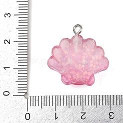 海をテーマにした透明樹脂ペンダント  プラチナ鉄ループ付き  シェル形状  24x22x7.5mm  穴：2mm&nbsp;RESI-I351-03P-02