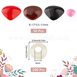 200個 4色 平らな三角形のプラスチック製クラフトノーズ  人形作り用品  プラスチックパッド200個付き。  ミックスカラー  14x11mm&nbsp;DIY-HY0001-68