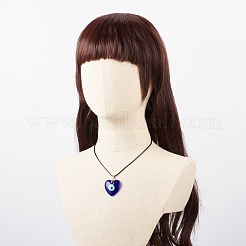 女性のためのワックスコード付きブルーランプワークイービルアイペンダントネックレス  ハート柄  ペンダント：40x35x7mm  17.64~17.72インチ（44.8~45cm）&nbsp;NJEW-JN03955-03