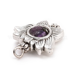 天然石ミックスストーンペンダント  花のチャーム  アンティークシルバートーン合金パーツ  19x19.5x4.5mm  穴：4.2mm&nbsp;PALLOY-JF01714-05