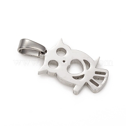 変色しにくい304ステンレススチールペンダント  フクロウ  ステンレス鋼色  18~21x12~14x1.5mm  穴：2.5x4.5mm&nbsp;STAS-I136-07P