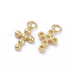 真鍮チャーム  カドミウムフリー＆鉛フリー  長持ちメッキ  丸カン付き  クロス  ゴールドカラー  16x10x2.5mm  穴：3.4mm&nbsp;KK-G387-03G