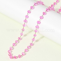 304 Stainless Steel with Glass Faceted Rondelle Bead Handmade Link Chain Birth Stone Necklaces for Women&nbsp;NJEW-G195-01G-05