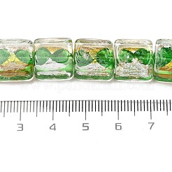 手作りの金箔と銀箔のランプワークビーズ  正方形  グリーン  12.5~13x12x6~6.5mm  穴：1~1.2mm&nbsp;FOIL-C001-01A-03