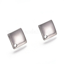 変色しにくい304ステンレススチールスタッドピアス金具  菱形  ステンレス鋼色  13.5x13.5x1.4mm  辺の長さ：10x10mm  穴：1.5mm  ピン：0.8mm&nbsp;STAS-E482-02P