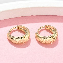 テクスチャー加工を施した真鍮フープピアス  ラックめっき  鉛フリー＆カドミウムフリー  長持ちメッキ  18KGP本金メッキ  13.5x14x5.5mm&nbsp;EJEW-Z102-08G