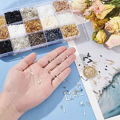 225g 15色の透明と不透明のガラスのラッパビーズ  混合スタイル  ミックスカラー  2~8x1.5~2.5mm  穴：0.5~1.2mm  約15g /カラー&nbsp;SEED-HY0001-11