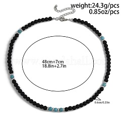 6mmラウンド合成ターコイズとフロストブラックストーンビーズネックレス（男性用）  プラチナ  18.90インチ（48cm）&nbsp;FQ0489-2
