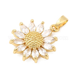 真鍮マイクロパヴェクリアキュービックジルコニアペンダント  花  18KGP本金メッキ  20x17x4mm  穴：5x2.5mm&nbsp;KK-G542-04G-02