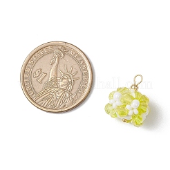 ガラスチャーム  花  ガラスシードビーズと真鍮ループ付き  多面カット  きいろ  17.5x16mm  穴：2.3mm&nbsp;PALLOY-MZ00673-01