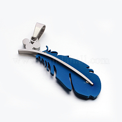 304ステンレススチールラインストーンラージフェザーペンダント  藤紫色  51x18.5x3.5mm  穴：5x10.5mm&nbsp;STAS-E090-88A