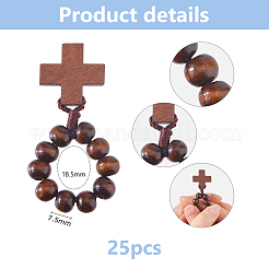 25Pcs Wood Cross & Round Beads Finger Rings&nbsp;RJEW-DC0001-23A