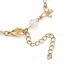女性用304ステンレススチールバタフライリンクブレスレット  ABS樹脂製模造真珠ラウンドビーズ  18KGP本金メッキ  7-1/8インチ（18cm）&nbsp;BJEW-JB11622
