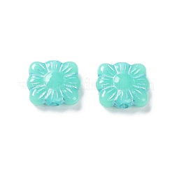 不透明なアクリルビーズ  ライン入り  花模様の正方形  アクアマリン  9.5~10x10.5~11x3.5mm  穴：1.6mm  約1990個/500g&nbsp;OACR-G016-26K