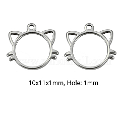 304ステンレススチールチャーム  中空  猫  ステンレス鋼色  10x11x1mm  穴：1mm&nbsp;STAS-CJC0008-19P