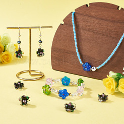 10個の手作りランプワークビーズ  バンピー  花  ブラック  13.5~14x14.5~15x7~8mm  穴：1.4mm&nbsp;LAMP-TADJ0001-01I