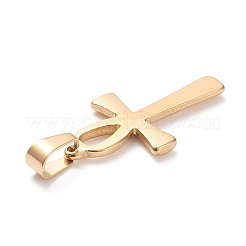 イオンプレーティング（IP）304ステンレスペンダント  レーザー切断  アンククロス  ゴールドカラー  30x16x2mm  穴：4x7mm&nbsp;STAS-L216-41G