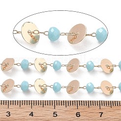 Handmade Brass & Glass Bead Flat Round Chains&nbsp;CHC-L051-06KCG-01