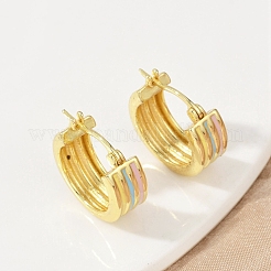 Stripe Brass Enamel Hoop Earrings&nbsp;EJEW-M082-02PG
