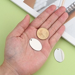 変色防止 201 ステンレススチール 楕円形刻印 ブランクタグペンダント  片面鏡面研磨  ステンレス鋼色  32x22x1mm  穴：2mm&nbsp;STAS-R064-03