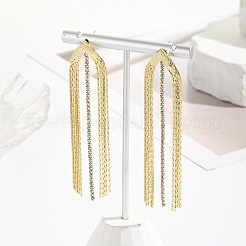 Cubic Zirconia Chains Tassel Earrings&nbsp;EJEW-P236-04G