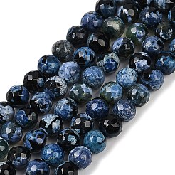 ファイヤーアゲートクラックルビーズ連売り  染め＆加熱  ラウンド  多面カット  プルシアンブルー  5.5~6mm  穴：1mm  約66個/連  14.37''~14.57''（36.5~37センチメートル）&nbsp;G-C082-A01-31