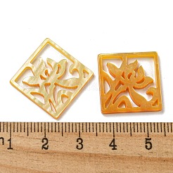 天然黄色のシェルペンダント  中空ひし形チャーム  花  25x25x2.2mm  辺の長さ：18mm  穴：1mm&nbsp;SSHEL-N038-03B