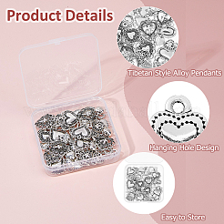 50pcs10スタイルチベットスタイルアロイペンダント  ハートチャーム  アンティークシルバー  11~21.5x9~20x2~4.5mm  穴：1~4mm  5個/スタイル&nbsp;FIND-HS0001-53