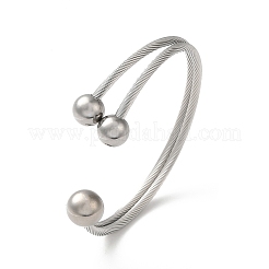 Non-Tarnish 304 Stainless Steel Round Ball Cuff Bangles&nbsp;BJEW-P310-05P