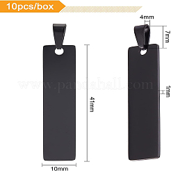 304ステンレススチールペンダント10個  空白タグのスタンプ  長方形  電気泳動黒  41x10x1mm  穴：4x7mm&nbsp;STAS-BC0003-27B
