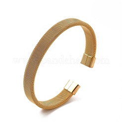 304 Stainless Steel Flat Mesh Chains Shape Open Cuff Bangle for Women&nbsp;BJEW-C0033-06