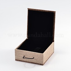 長方形の木製ブレスレットボックス  黄麻布とベルベットと  キャメル  10.4x10x5.2cm&nbsp;X-OBOX-N013-01