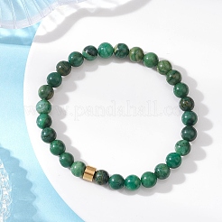 Natural West African Jade  Round & 304 Stainless Steel Beads Stretch Bracelets for Men Women&nbsp;BJEW-JB12920