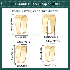 120個 3サイズ 304ステンレススチール スナップオンベイル  ゴールドカラー  6.5~10x3~5mm  ピン：0.3~0.4x0.5~0.9mm  40pcs /サイズ&nbsp;STAS-SC0005-54