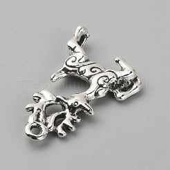 チベット風亜鉛合金チャーム  鹿  アンティークシルバー  22.5x16x3.8mm  穴：1.5mm&nbsp;FIND-WH0037-06AS