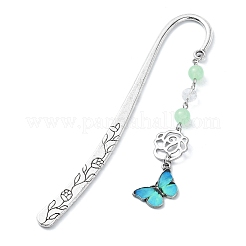 Natural & Dyed Malaysia Jade Round Beaded Alloy Bookmarks&nbsp;AJEW-JK00293