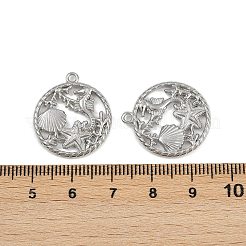 海をテーマにした304ステンレススチールペンダント  変色防止  フラットラウンド  22.5x20x2mm  穴：1.6mm&nbsp;STAS-F317-01N-P